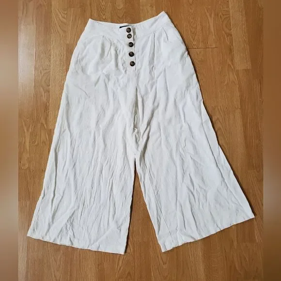 💛TOPSHOP💛 Horn Button Crop Wide Leg Trousers - [size 6 in Ivory] - Picture 6 of 16